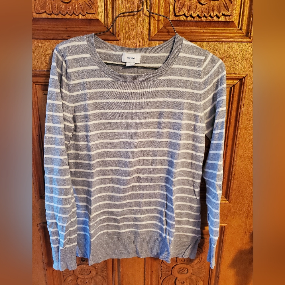 Silver & White Striped Sweater Old Navy